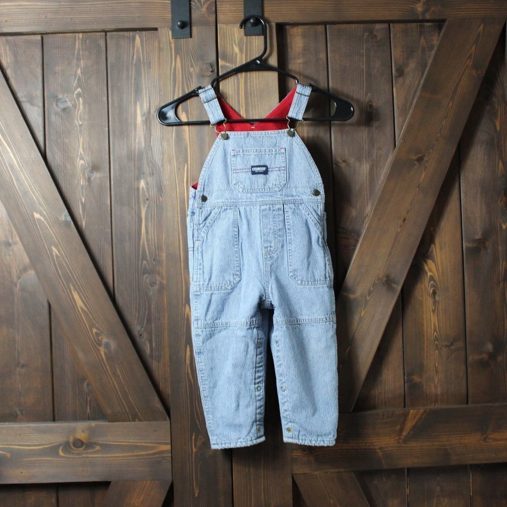 Vintage OshKosh Striped overalls 24 months with fleece liniing